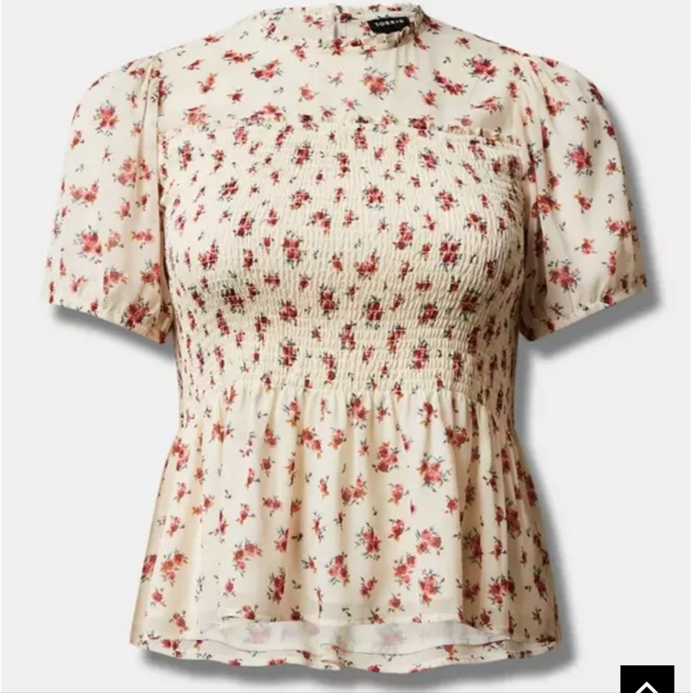 Torrid Chiffon Ruffle Mock Neck Smocked Crop Top - Picture 5 of 5